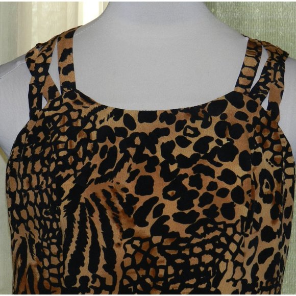 Ladies RJ Stevens size 14 animal print sleeveless raw hem top zips in back - Picture 3 of 6